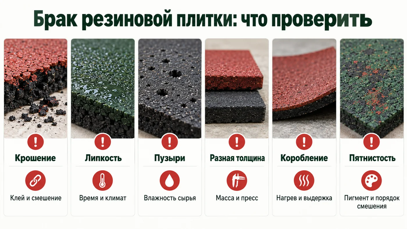 Причины брака плитки из резиновой крошки
