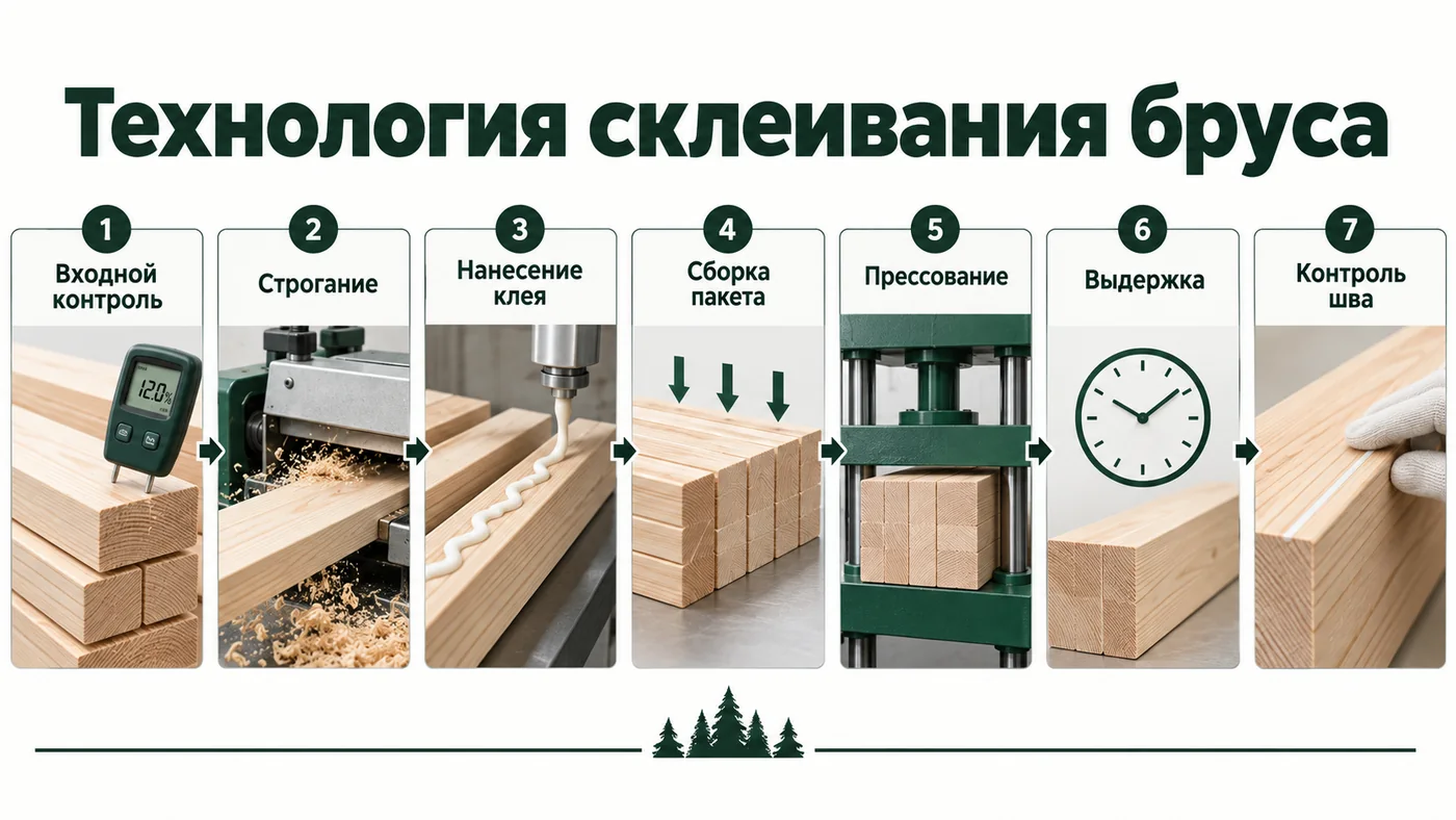 Технологическая последовательность склеивания деревянных ламелей полиуретановым клеем