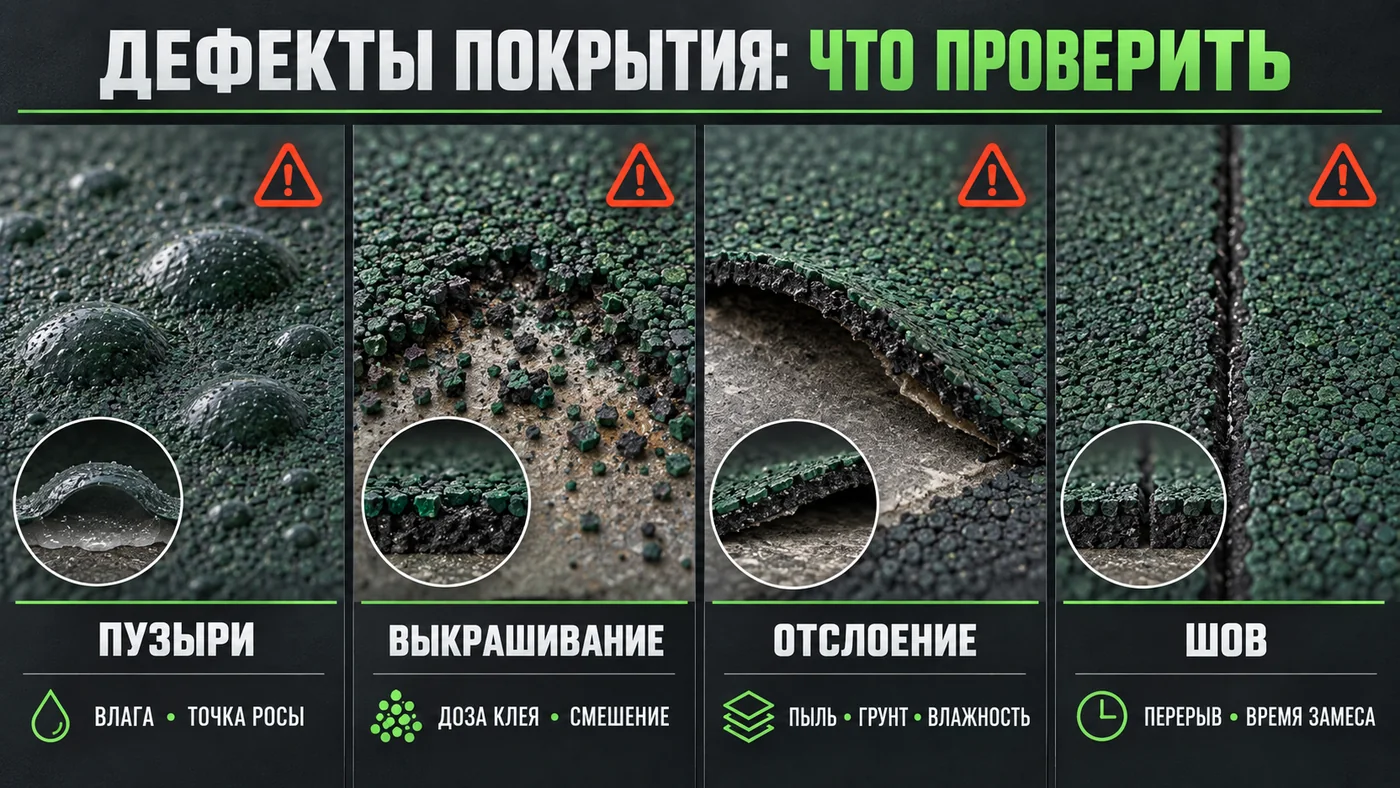 Основные дефекты покрытия из резиновой крошки и причины для проверки