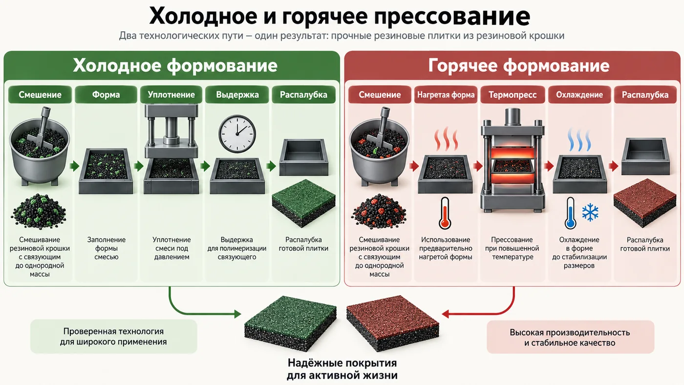 Сравнение холодного и горячего прессования резиновой плитки